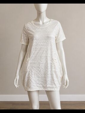 Beyond Capri Made In Italy 100% Cotton White Pocket Tunic Dress One Size